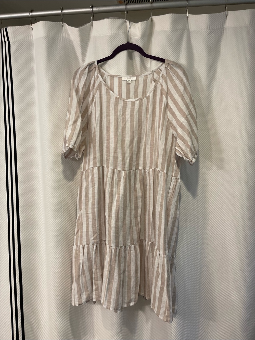 Beach lunch lounge tan and White Striped Tiered Dress. New without tags. Size lg